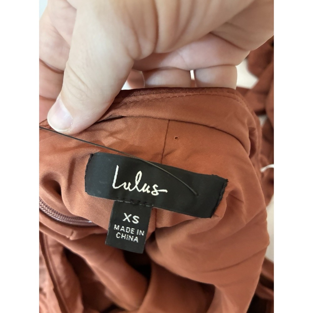 NEW! Lulus Satin Halter Maxi Dress Sz XS Brown Event Prom High Slit Open Back - Picture 7 of 11